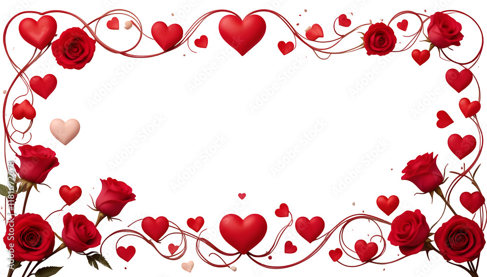 An elegant frame adorned with entwined red roses and hearts, suitable for expressing heartfelt sentiments on Valentine’s Day. An elegant frame adorned with entwined red roses and hearts, suitable for expressing heartfelt sentiments on Valentine’s Day.