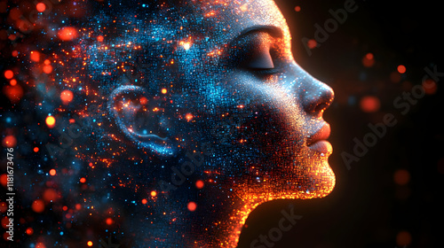 Digital Human Face Shines w...