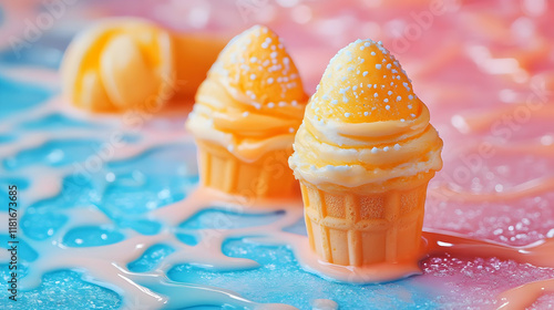 Ice Cream Melts on Colorful...