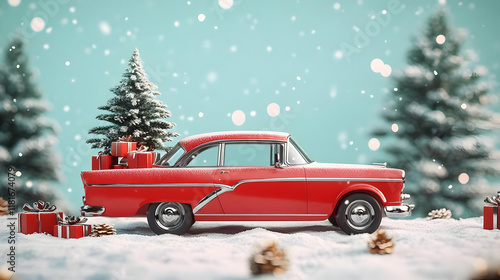 Red Car Carries Christmas T...