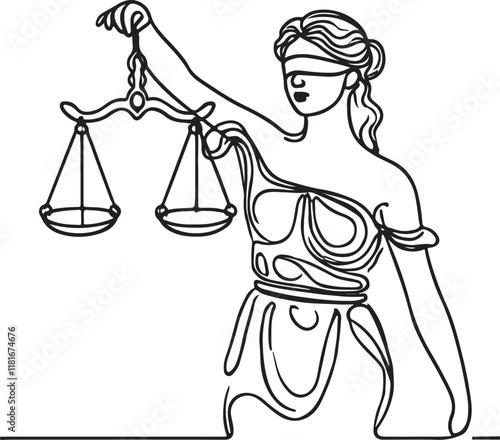 Justice and Fairness. Line Art of Woman with Scales - Themis Statue Concept