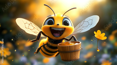 Bee Carries Honey Bucket: N...