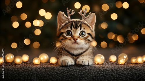 Kitten Wears Antlers, Poses...