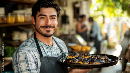 Chef Holds Grilled Chicken ...
