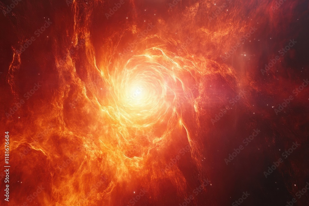 Obraz premium Vivid cosmic swirl of fiery orange and red in the depths of space, capturing the essence of a stellar nursery