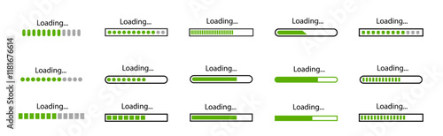 Loading bar icons. Set loading bar progress icon. Loading status on white background. Vector illustration.