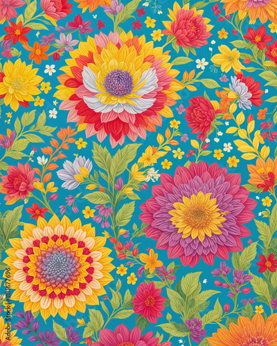 watercolor flowers pattern. Colorful hand drawn patchwork flat cartoon seamless pattern. Handmade patch work quilt style background for textile concept or fun modern backdrop design.