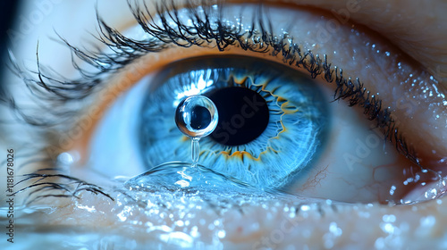 Eye Reflects Water Droplet:...