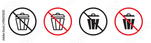 No trash sign set. vector illustrations in black and red colors