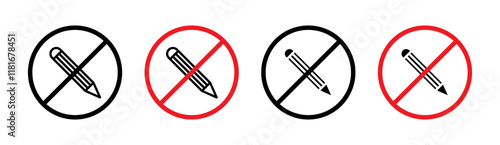 No writing sign set. vector illustrations in black and red colors