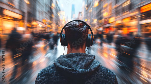 Man Walks Through City with...