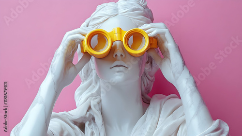 Statue Looks Through Binocu...