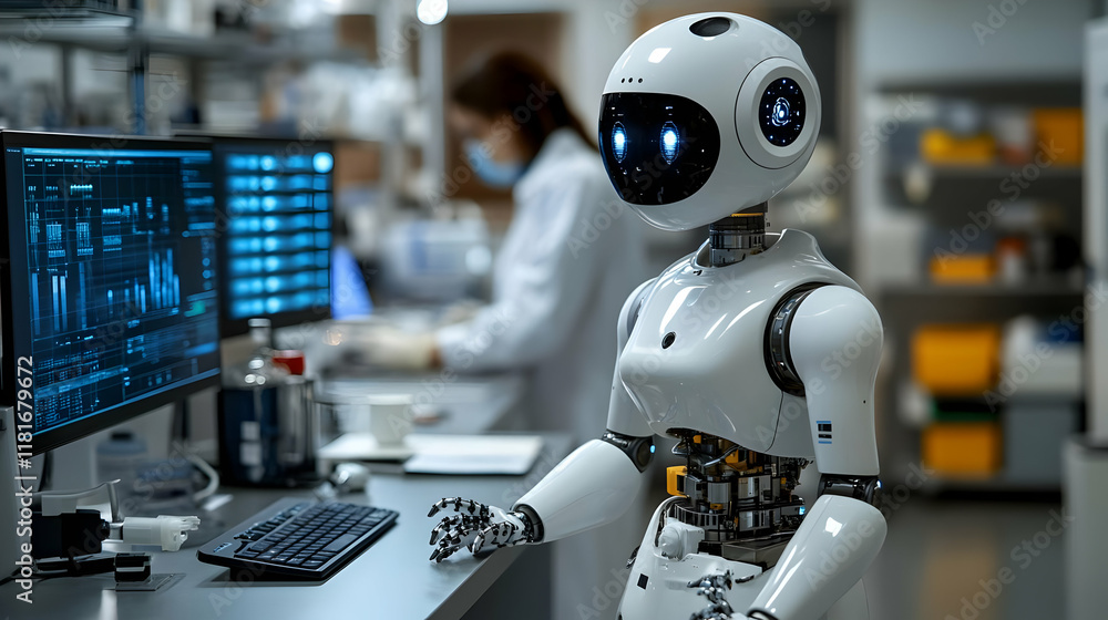 Robot Analyzes Data on Computer Efficiently in Laboratory Setting Robot Analyzes Data on Computer Efficiently in Laboratory Setting
