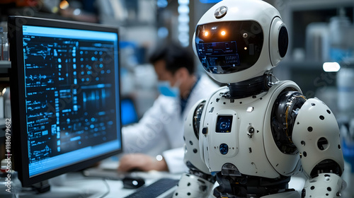 Robot Analyzes Data on Comp...