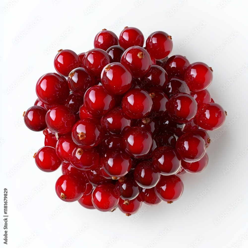 Close-Up of Glossy Red Berries Piled Together on a White Background for Culinary or Decorative Use Close-Up of Glossy Red Berries Piled Together on a White Background for Culinary or Decorative Use