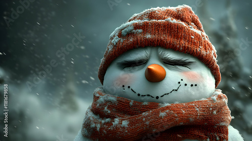 Smiling Snowman Enjoys Wint...