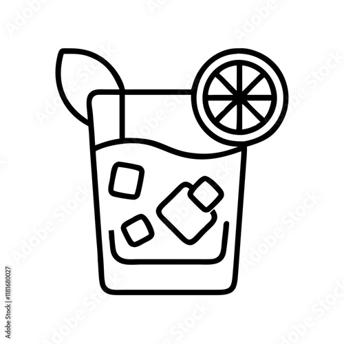 gin and tonic with lime icon, drinks line art, drinks vector - simple black line art icon of gin and tonic with lime perfect for logos, and drinks-themed designs.