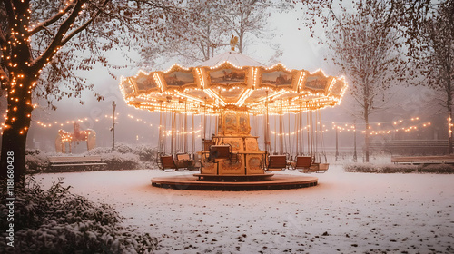 Carousel Glows in Snowy Par...