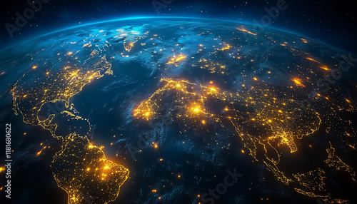 visualisation of a global network - lights on a world map