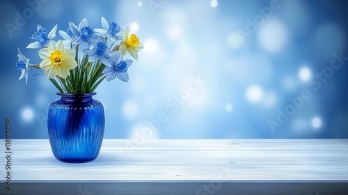 Wallpaper Mural Blue Vase of Spring Daffodils on White Table Torontodigital.ca