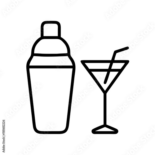 martini shaker icon, drinks line art, drinks vector - simple black line art icon of martini shaker perfect for logos, and drinks-themed designs.