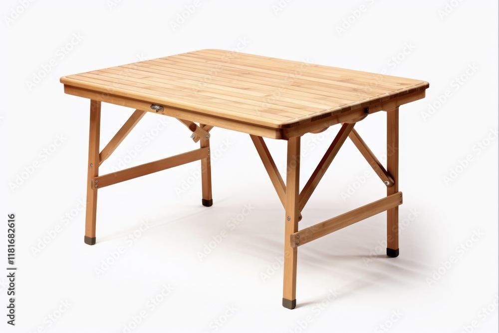 Folding Camping Table - Small, Wooden Desk for Picnic. Isolated Furniture on White Background Folding Camping Table - Small, Wooden Desk for Picnic. Isolated Furniture on White Background