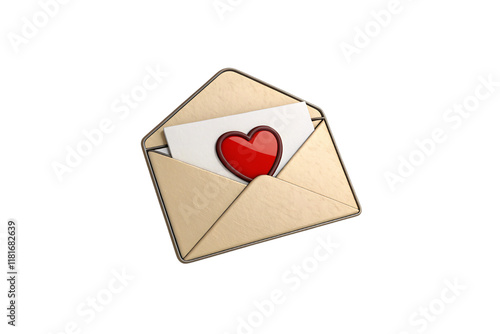Wallpaper Mural A golden envelope containing a letter with a bright red heart seal, representing romance, love letters, or heartfelt messages, isolated on a transparent background Torontodigital.ca
