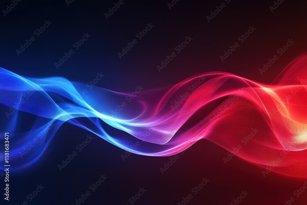 Dynamic waves of color dance in harmony, blending blue and red against a dark backdrop Dynamic waves of color dance in harmony, blending blue and red against a dark backdrop