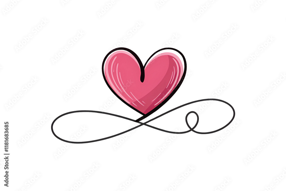 A playful pink heart with minimal black outlines, sitting atop an infinity loop, symbolizing infinite love and simplicity, isolated on a transparent background A playful pink heart with minimal black outlines, sitting atop an infinity loop, symbolizing infinite love and simplicity, isolated on a transparent background
