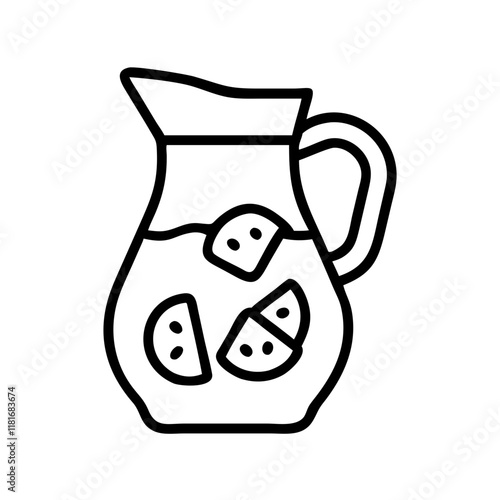 sangria pitcher icon, drinks line art, drinks vector - simple black line art icon of sangria pitcher perfect for logos, and drinks-themed designs.