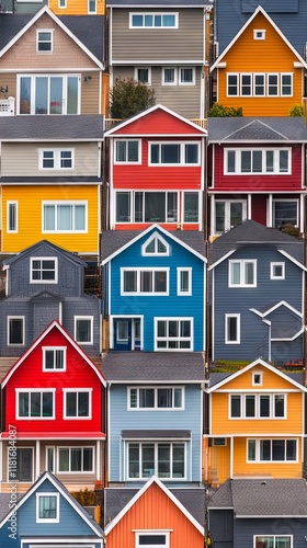 Vibrant Row of Colorful Houses in a Quaint Town