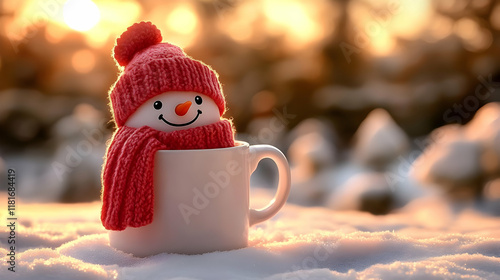 Snowman in Mug Enjoys Winte...