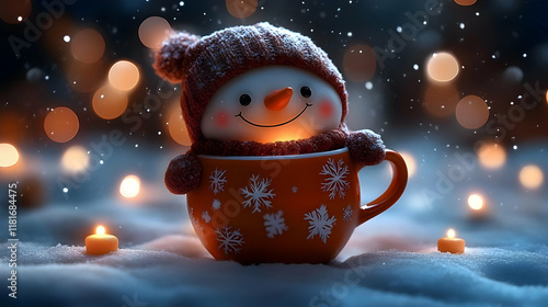 Snowman in Mug Enjoys Winte...