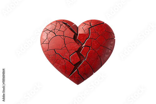 Wallpaper Mural A textured red heart, fragmented with prominent black cracks, evoking feelings of heartbreak, endurance, and transformation, isolated on a transparent background Torontodigital.ca
