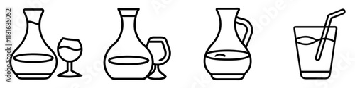 decanter with red wine icon, drinks line art, drinks vector - simple black line art icon of decanter with red wine perfect for logos, and drinks-themed designs.