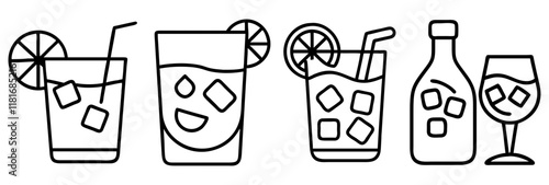 gin and tonic icon, drinks line art, drinks vector - simple black line art icon of gin and tonic perfect for logos, and drinks-themed designs.