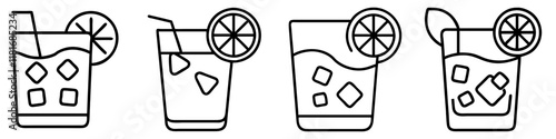 gin and tonic with lime icon, drinks line art, drinks vector - simple black line art icon of gin and tonic with lime perfect for logos, and drinks-themed designs.