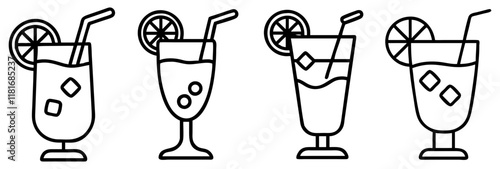 gin fizz icon, drinks line art, drinks vector - simple black line art icon of gin fizz perfect for logos, and drinks-themed designs.