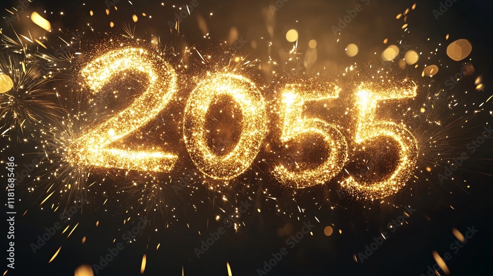 The shimmering digits '2055' radiate golden sparkles in a celebratory atmosphere, symbolizing a futuristic year. The shimmering digits '2055' radiate golden sparkles in a celebratory atmosphere, symbolizing a futuristic year.