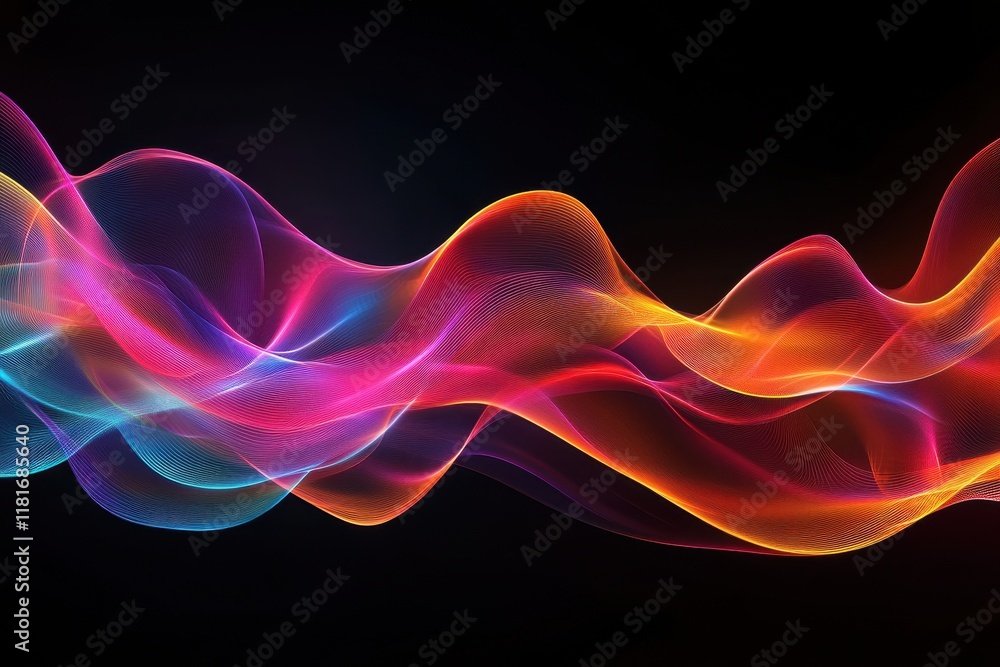 Obraz premium Vibrant waves of color ebb and flow across a dark background, creating a mesmerizing visual rhythm and energy