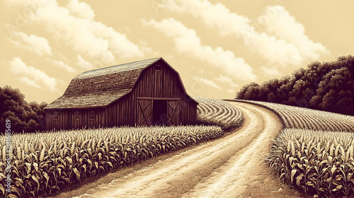 Farm Road Leads to Barn Thr...
