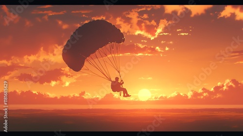 Person Parachuting During a Vibrant Sunset with a Fully Deployed Parachute