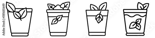 mint julep icon, drinks line art, drinks vector - simple black line art icon of mint julep perfect for logos, and drinks-themed designs.