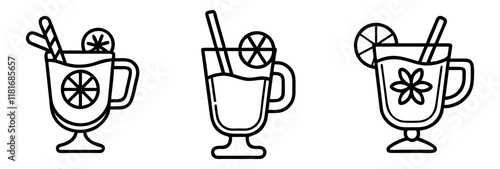 mulled wine icon, drinks line art, drinks vector - simple black line art icon of mulled wine perfect for logos, and drinks-themed designs.