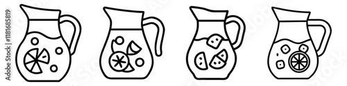 sangria pitcher icon, drinks line art, drinks vector - simple black line art icon of sangria pitcher perfect for logos, and drinks-themed designs.