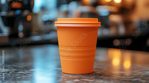 Orange Reusable Cup Sits on...