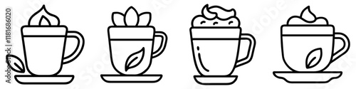 chai latte icon, drinks line art, drinks vector - simple black line art icon of chai latte perfect for logos, and drinks-themed designs.
