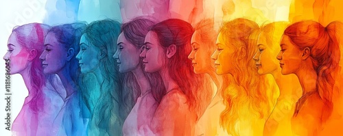 Wallpaper Mural Diversity, freedom and equality with a group of woman together in a crowd or illustration as a poster. Peace, community or human rights with an image of different people and women on, Generative AI Torontodigital.ca