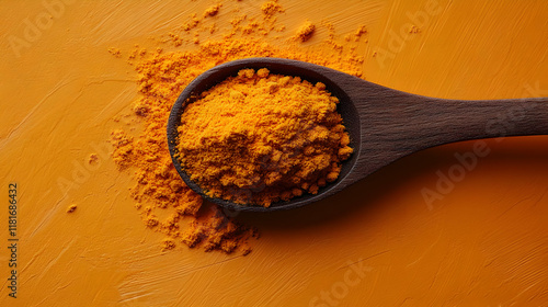Ground Turmeric Spice on Wo...
