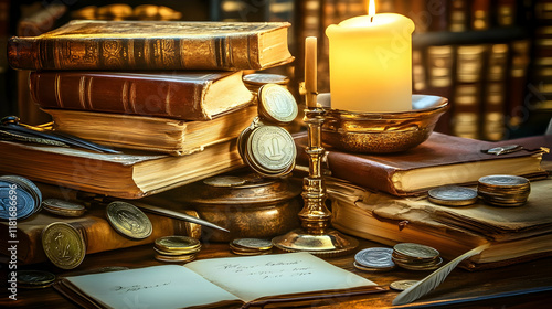 Antique Books, Candlelight,...